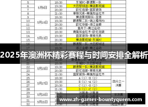 2025年澳洲杯精彩赛程与时间安排全解析 2025年澳洲杯精彩赛程与时间安排全解析
