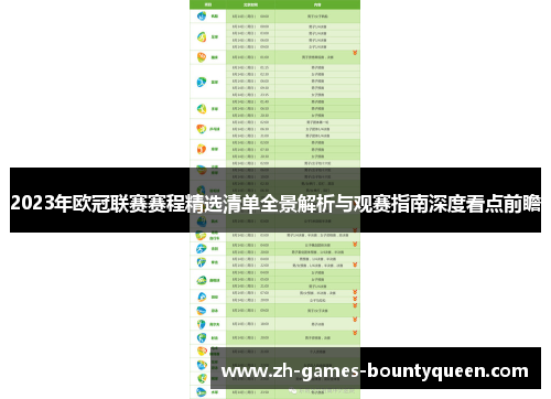 2023年欧冠联赛赛程精选清单全景解析与观赛指南深度看点前瞻 2023年欧冠联赛赛程精选清单全景解析与观赛指南深度看点前瞻